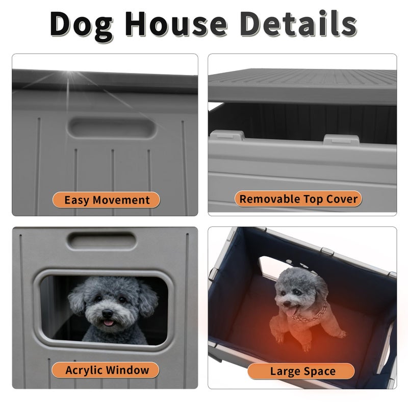 Rockever Insulated Dog House Outdoor Indoor for Small Medium Dogs, Insulated Dog House with Insulated Liner, Plastic Elevated Outdoor Dog House Waterproof Dog Kennel, Clean Easily((M & Liner) - Image 2