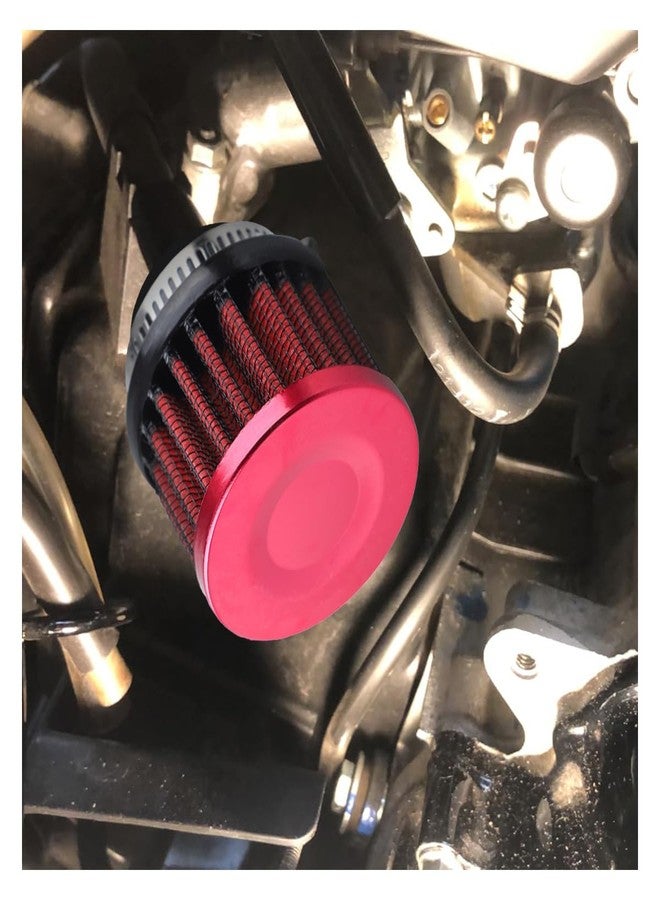 DUSCOKE 1" Car Air Intake Filter, 25mm Auto Crankcase Cold Air Filter Cleaner with Adjustable Clamp, Universal Vent Valve Cover Breather for Car, Motorcycle (Red) - Image 1