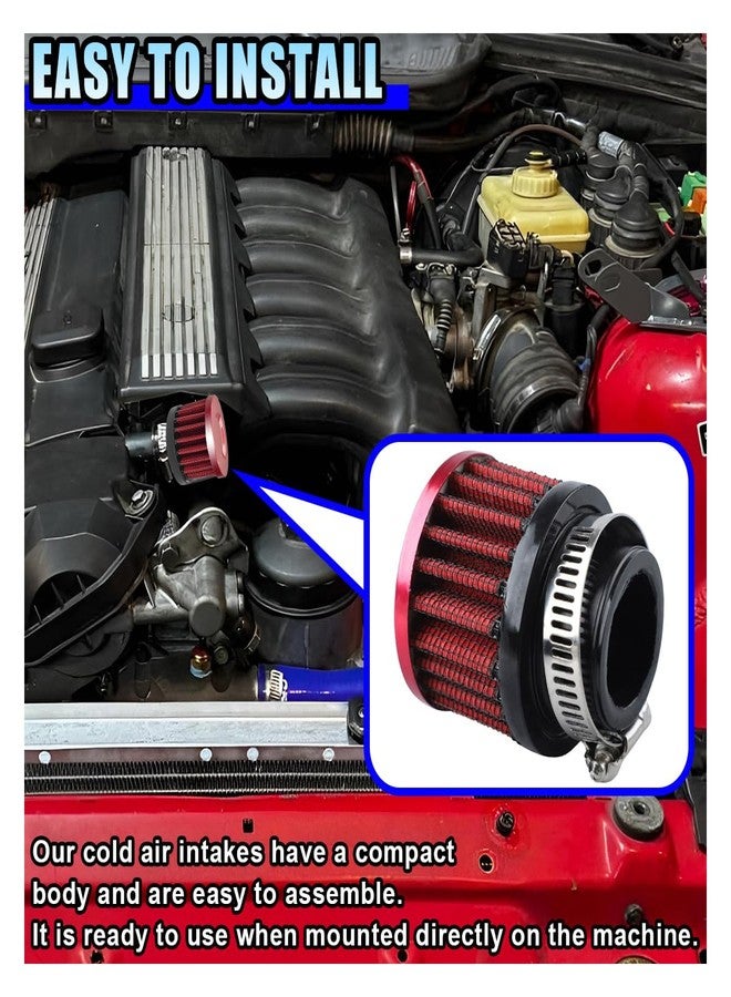 DUSCOKE 1" Car Air Intake Filter, 25mm Auto Crankcase Cold Air Filter Cleaner with Adjustable Clamp, Universal Vent Valve Cover Breather for Car, Motorcycle (Red) - Image 4