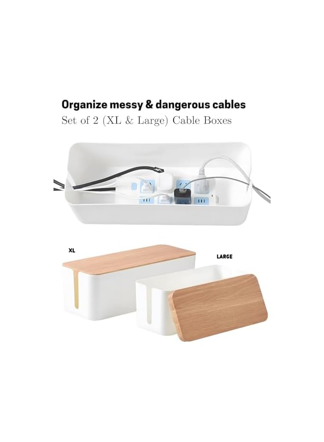 PROMASS promass Cable Management Box, 2 Pack Bamboo Style Cable Organizer Box, Large Extension Cable Organizer Box with Slotted Top, Cord Organizer Box to Hide Surge Protector on Desk or Floor  - Image 3