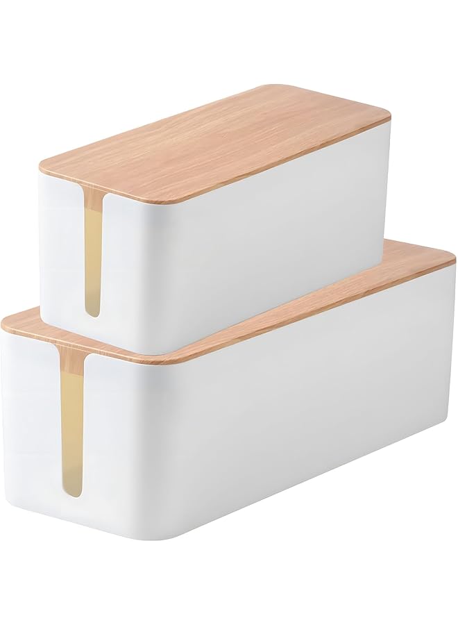 PROMASS promass Cable Management Box, 2 Pack Bamboo Style Cable Organizer Box, Large Extension Cable Organizer Box with Slotted Top, Cord Organizer Box to Hide Surge Protector on Desk or Floor  - Image 1