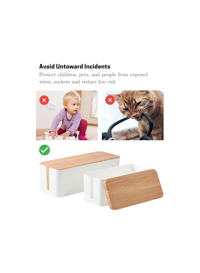 PROMASS promass Cable Management Box, 2 Pack Bamboo Style Cable Organizer Box, Large Extension Cable Organizer Box with Slotted Top, Cord Organizer Box to Hide Surge Protector on Desk or Floor  - Image 4