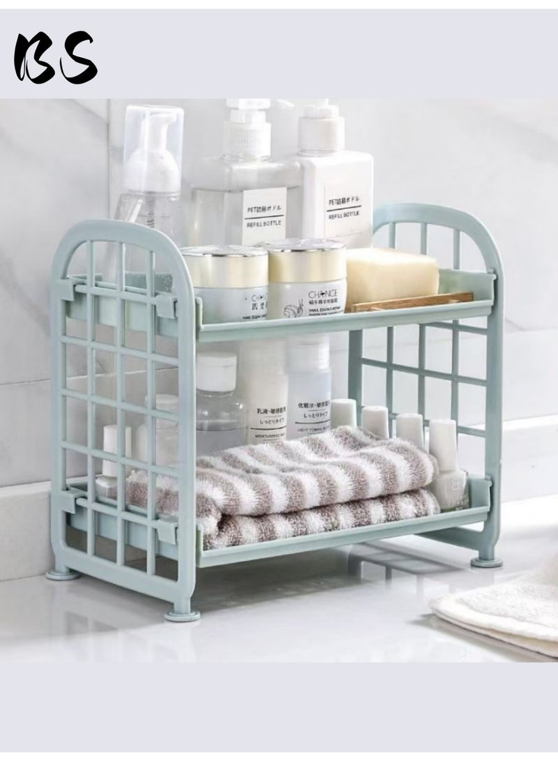 بي إس 2 مجموعات 2 أرفف بلاستيكية متعددة الوظائف | أرفف سطح المكتب | أرفف سلة مربعة قابلة للتعديل | مستحضرات التجميل والقرطاسية ومنتجات العناية بالبشرة | المكتب المطبخ غرفة نوم حمام المنزل (الأخضر والوردي). - Image 3