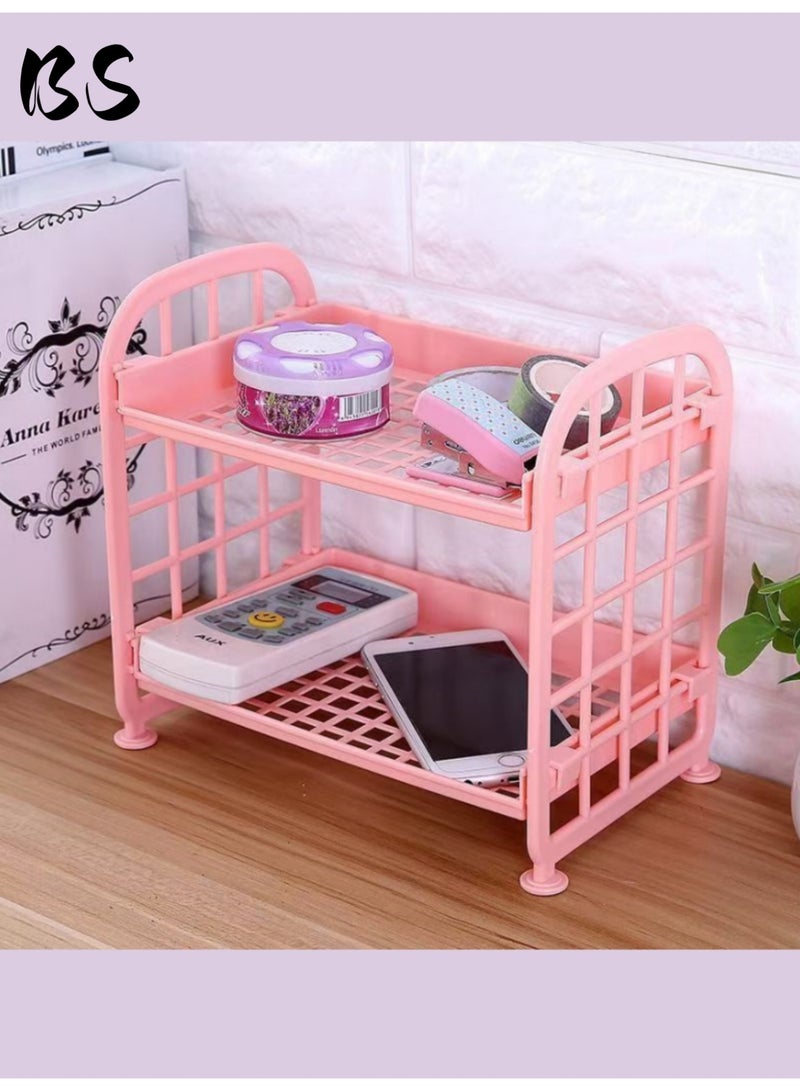 بي إس 2 مجموعات 2 أرفف بلاستيكية متعددة الوظائف | أرفف سطح المكتب | أرفف سلة مربعة قابلة للتعديل | مستحضرات التجميل والقرطاسية ومنتجات العناية بالبشرة | المكتب المطبخ غرفة نوم حمام المنزل (الأخضر والوردي). - Image 4