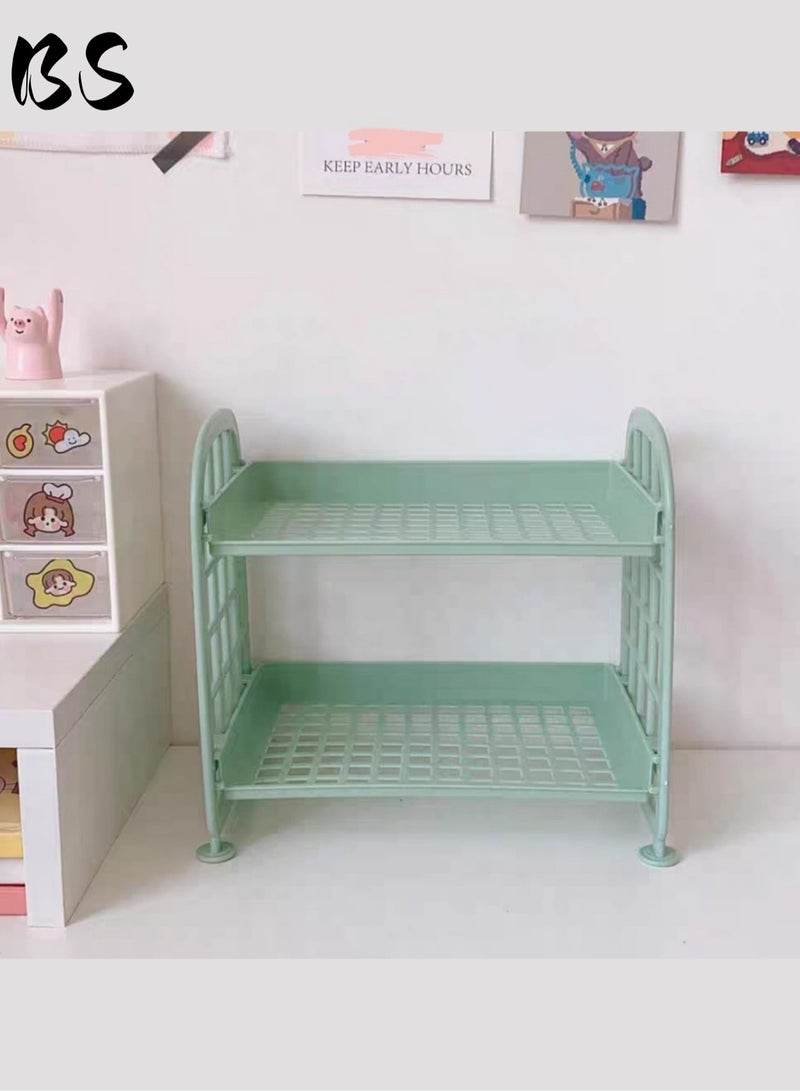 بي إس 2 مجموعات 2 أرفف بلاستيكية متعددة الوظائف | أرفف سطح المكتب | أرفف سلة مربعة قابلة للتعديل | مستحضرات التجميل والقرطاسية ومنتجات العناية بالبشرة | المكتب المطبخ غرفة نوم حمام المنزل (الأخضر والوردي). - Image 5