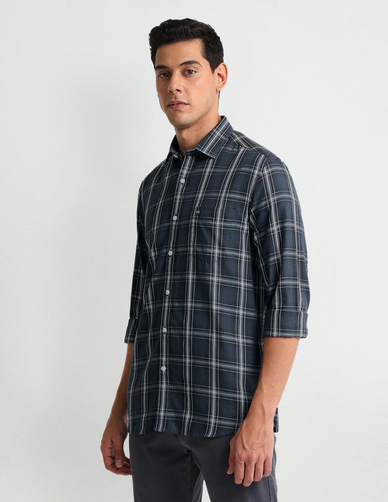 Arrow Men's Checkered Full Sleeve Slim Fit Cutaway Collar Cotton Casual Shirt Grey - Image 5