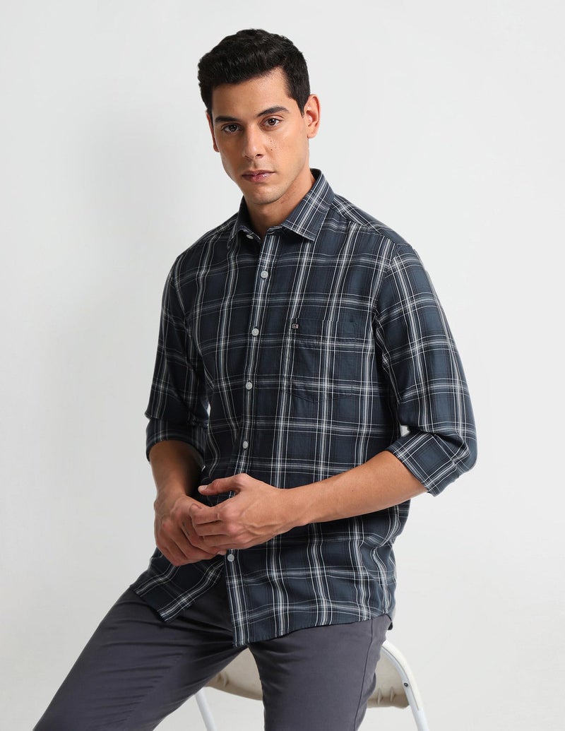 Arrow Men's Checkered Full Sleeve Slim Fit Cutaway Collar Cotton Casual Shirt Grey - Image 2