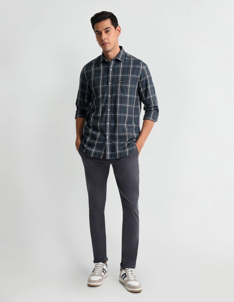 Arrow Men's Checkered Full Sleeve Slim Fit Cutaway Collar Cotton Casual Shirt Grey - Image 4