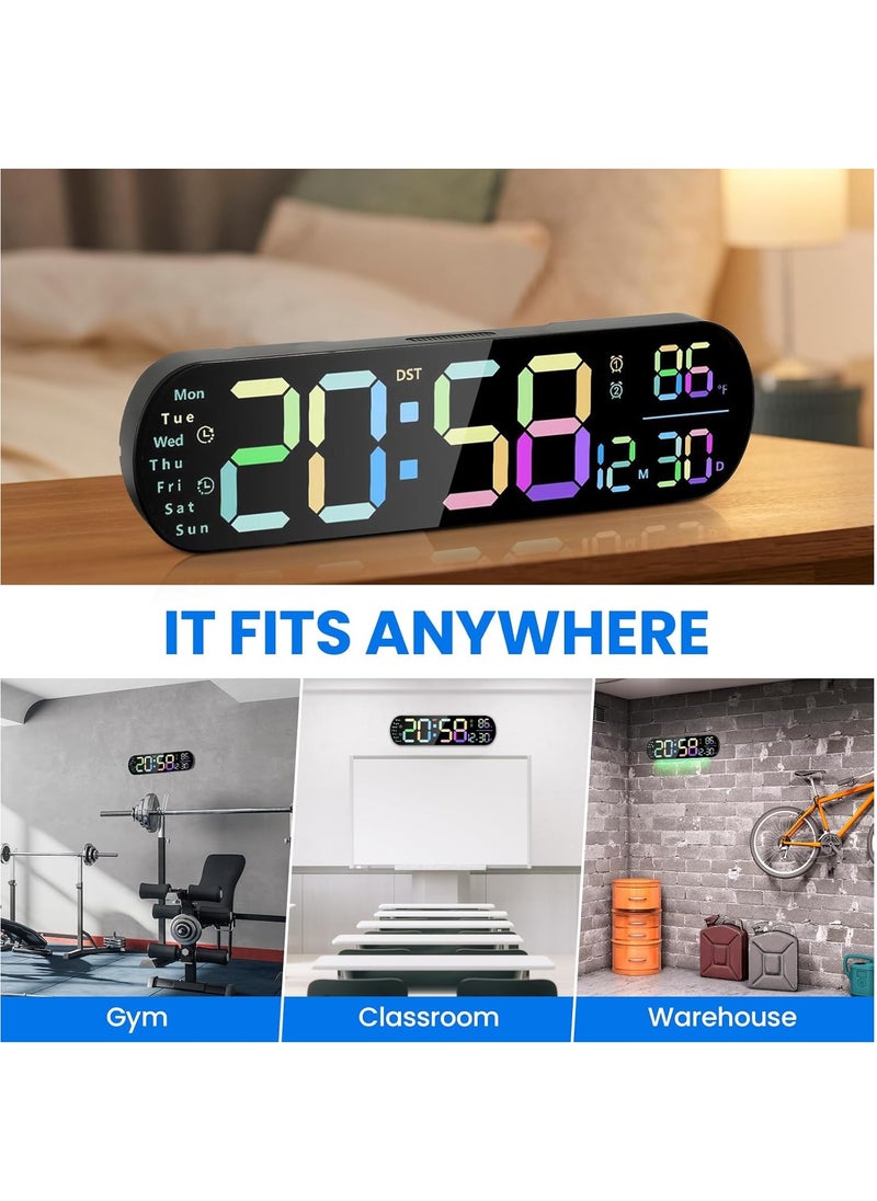 Necomi - LED Digital Clock, Digital Wall Clock with Remote Control, RGB Atmosphere Lights with 8 Adjustable Night Light Colors, Dual Alarms, Temperature for Room - Image 1