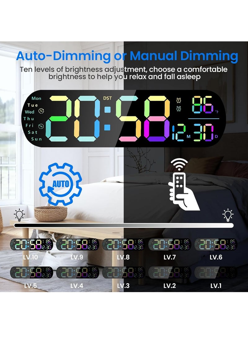 Necomi - LED Digital Clock, Digital Wall Clock with Remote Control, RGB Atmosphere Lights with 8 Adjustable Night Light Colors, Dual Alarms, Temperature for Room - Image 1