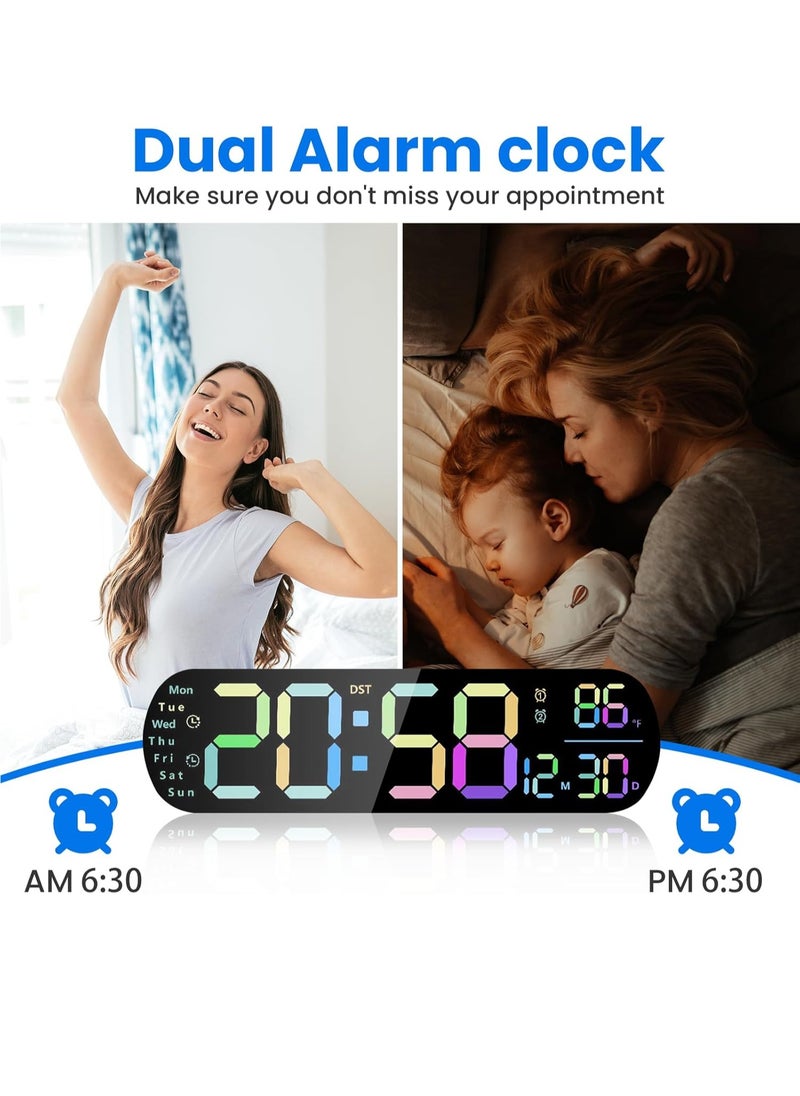 Necomi - LED Digital Clock, Digital Wall Clock with Remote Control, RGB Atmosphere Lights with 8 Adjustable Night Light Colors, Dual Alarms, Temperature for Room - Image 1