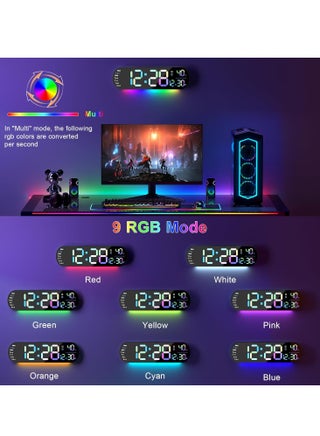 ساعة رقمية LED، ساعة حائط رقمية مع جهاز تحكم عن بعد، أضواء جو RGB مع 8 ألوان إضاءة ليلية قابلة للتعديل، منبهات مزدوجة، درجة حرارة الغرفة - view 2