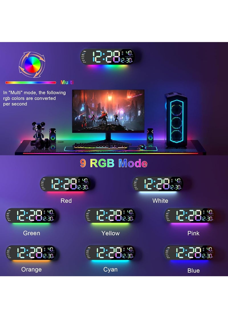 Necomi - LED Digital Clock, Digital Wall Clock with Remote Control, RGB Atmosphere Lights with 8 Adjustable Night Light Colors, Dual Alarms, Temperature for Room - Image 1