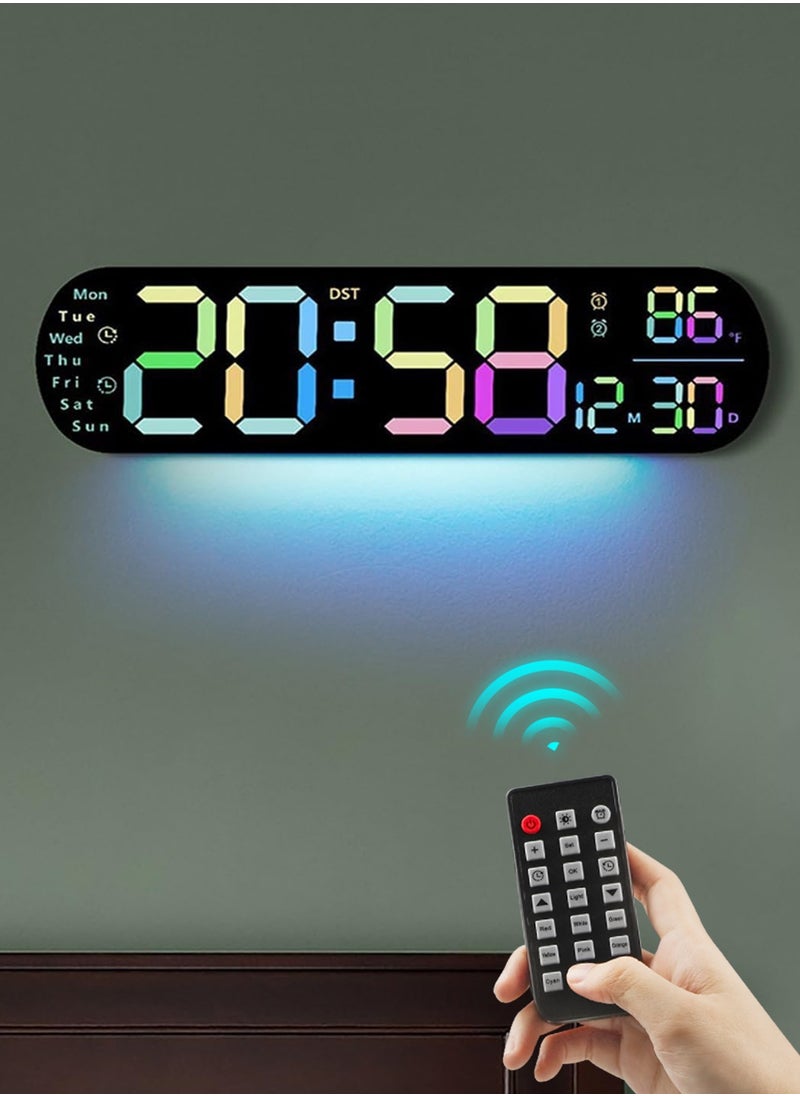 Necomi - LED Digital Clock, Digital Wall Clock with Remote Control, RGB Atmosphere Lights with 8 Adjustable Night Light Colors, Dual Alarms, Temperature for Room - Image 1