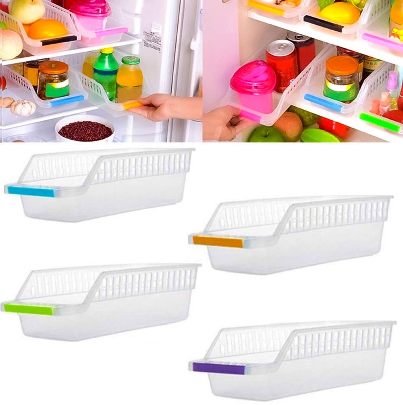 NEYU fridge shelf organiser plastic fridge space saver fridge rack food storage basket 4 piece - Image 1
