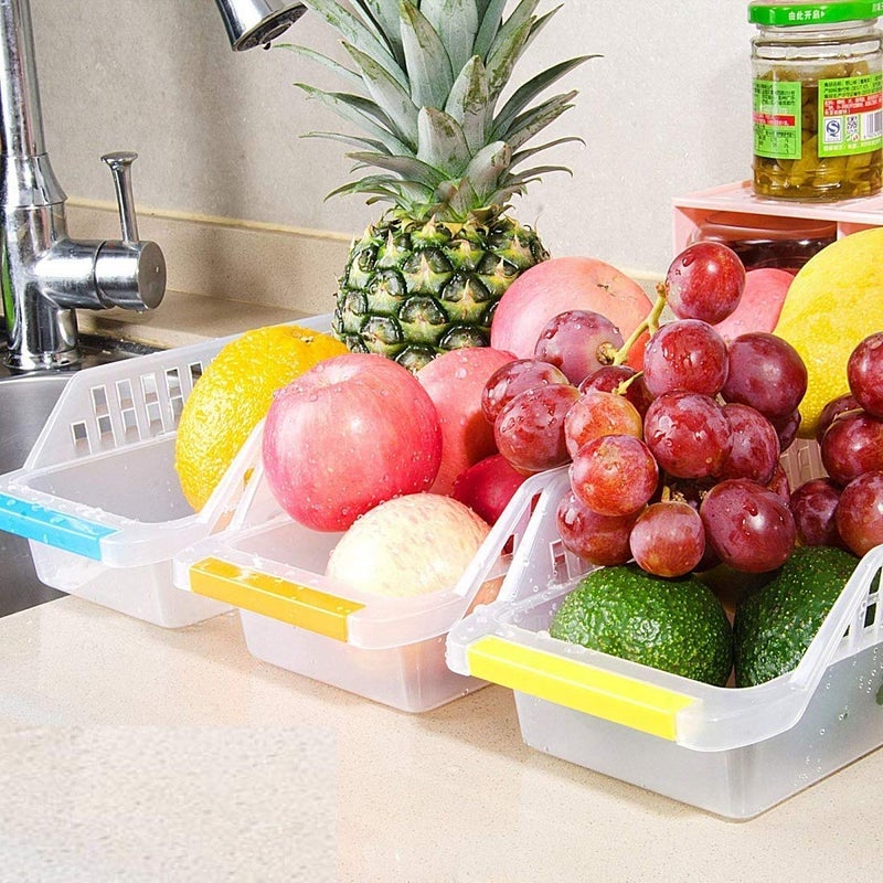 NEYU fridge shelf organiser plastic fridge space saver fridge rack food storage basket 4 piece - Image 3