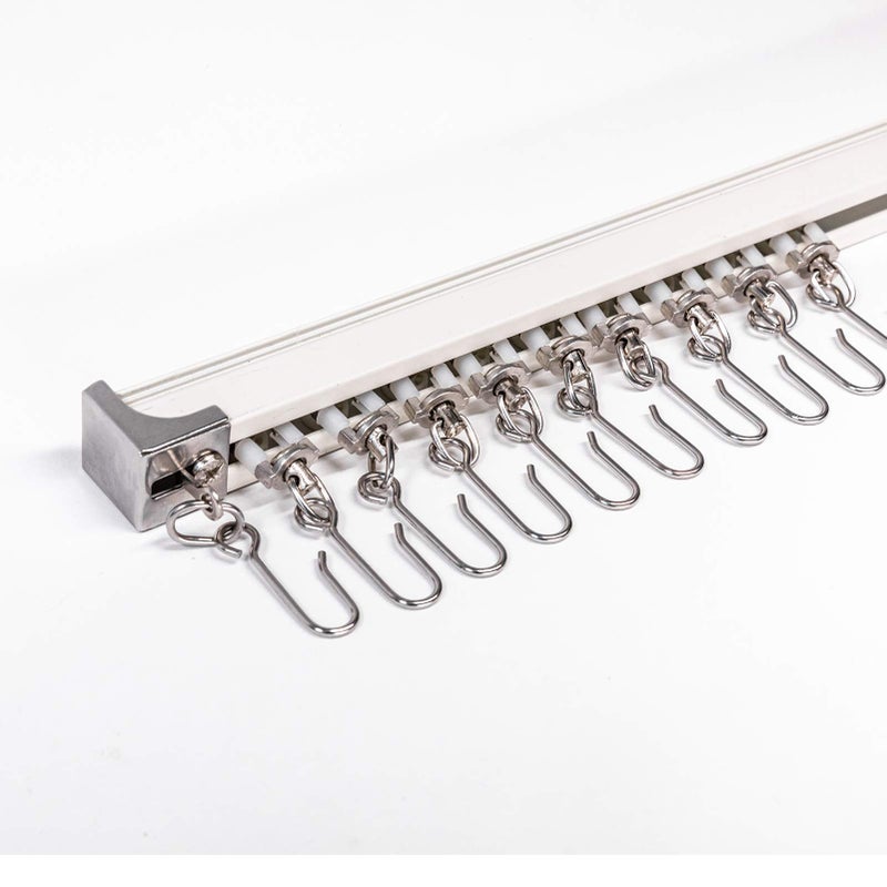 3.6ft Upgraded Aluminum Curtain Track, Can be Used as an Extension Track Rod, Ceiling or Wall mount, Living Room or Picture Windows and Room Divider with Runners and Hooks (White)