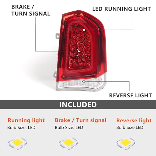 Huray إضاءة خلفية LED كاملة من Huray تناسب كرايسلر 300/300C 2015-2023 سيدان 4 أبواب، إضاءة خلفية يمين بتصميم OE، استبدال لمبة الفرامل الخلفية للجانب الأيمن (إطار كروم) - Image 3