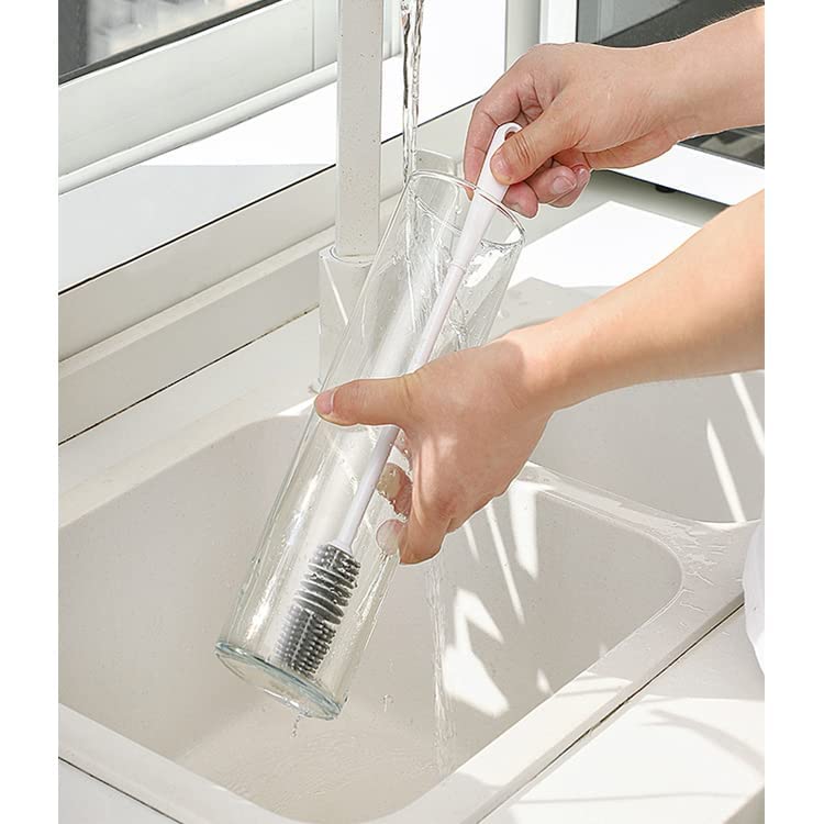 KBS Bottle Cleaning Brush Silicone Long Handle for Water Bottle Narrow Neck Containers Vase and Glass Sports Bottle Cleaner for Home and Kitchen Accessories Item Products (31-CM-Grey-Brush-Silicone) - Image 4