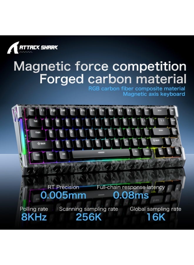 ATTACK SHARK R68 HE Carbon Fiber 8000Hz Rapid Trigger Keyboard, 0.005mm RT Accuracy 68 Keys Wired Gaming Keyboard with Magnetic Switch, Adjustable Actuation, Snap Tap, RGB Lighting for PC/Mac, Black - Image 3