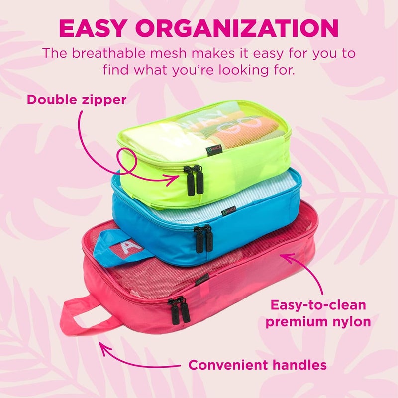 Miamica 3Piece Packing Cubes RedGreenBlue  Includes One Large One Medium and One Small Suitcase Organizer  Lightweight Durable Design - Image 3