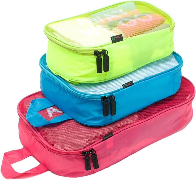 Miamica 3Piece Packing Cubes RedGreenBlue  Includes One Large One Medium and One Small Suitcase Organizer  Lightweight Durable Design - Image 1