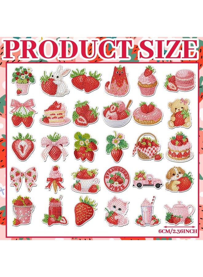 Motipuns 30 Pcs Diamond Art Painting Magnets Pink Strawberry Fridge Magnetic Cute Fridge Sticker Magnet Kawaii Full Drill Diamond Art Kits Craft Paint By Number DIY Craft for Adult Beginner Gift Decor - Image 3
