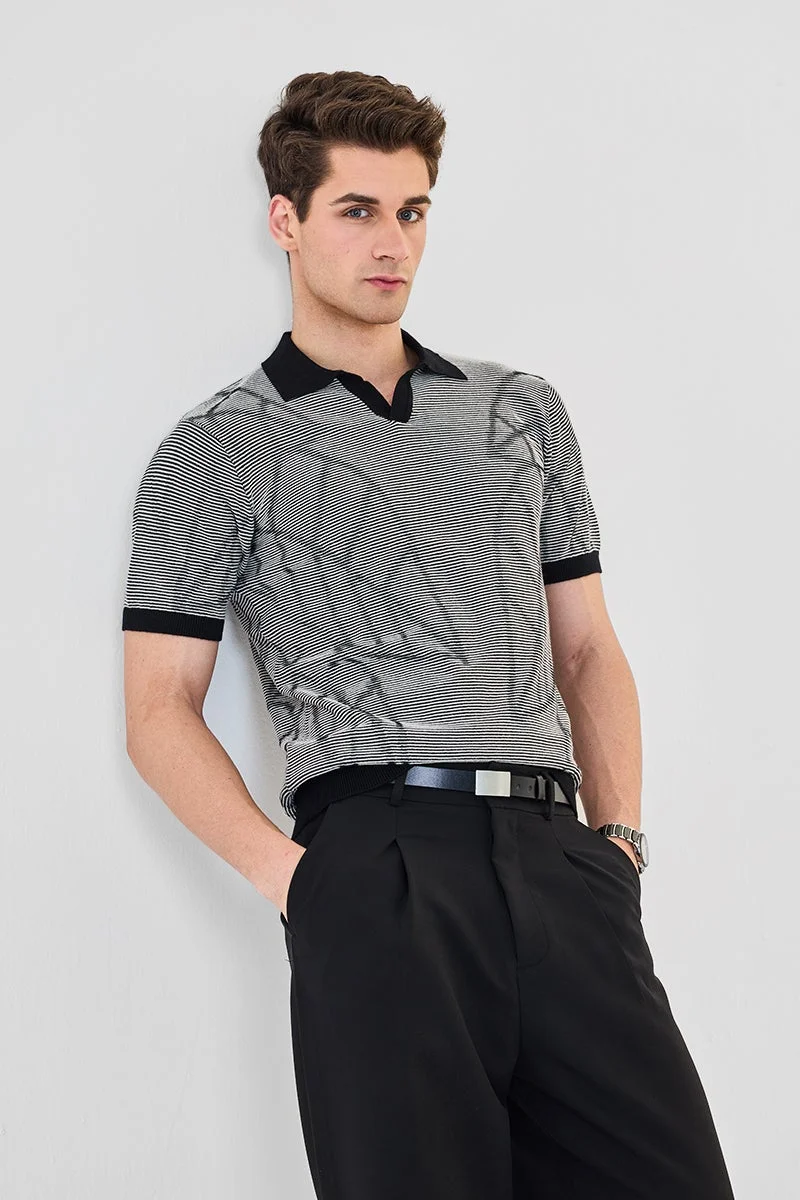 سنيتش تيشيرت بولو قطن % مخطط بقصة ضيقة