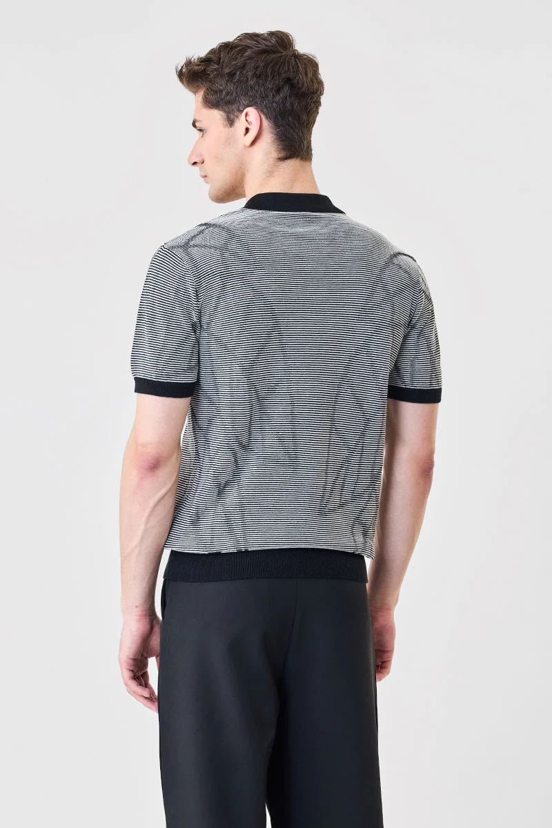 Snitch Black 100% Cotton Stripes Slim Fit Polo T-Shirt for Men | Best Price UAE