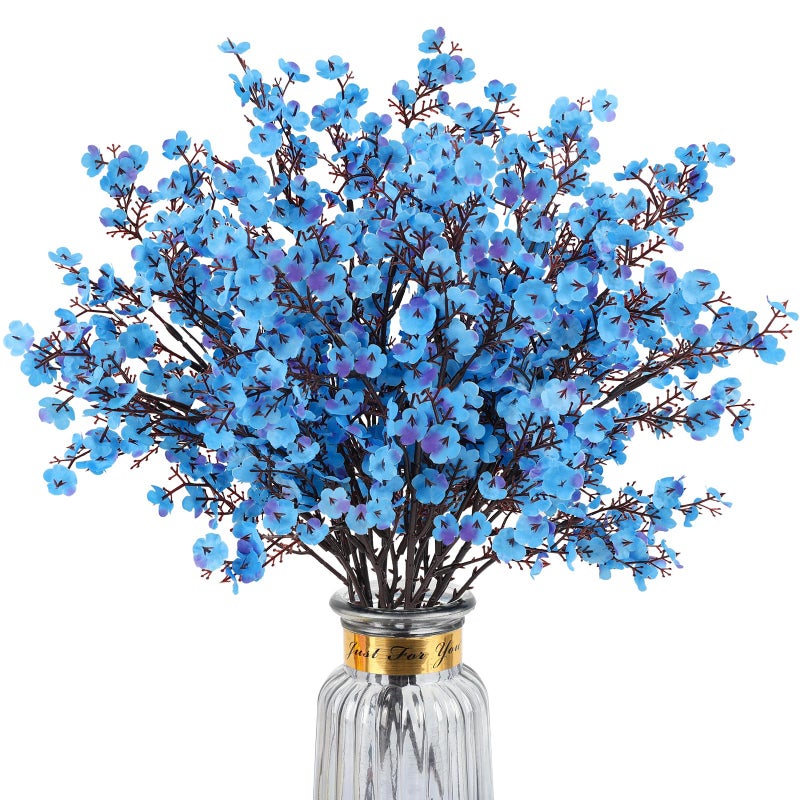 HIAGROW 8Pcs Artificial Flowers Fake Babys Breath Bouquet,Blue Fake Flowers Mother's Day Plants Decor Silk Flower Bulk for Vase Home Wedding Indoor Outdoor Centerpiece Table Party Spring Decorations - Image 1
