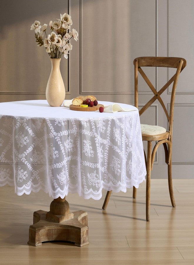 HLC.ME Isabella Floral Lace Tablecloth, Lace Fabric Table Cloth for Round Tables, Wrinkle Resistant Tablecloth, Patterned Scalloped Tablecloth (70 Round, White) - Image 1