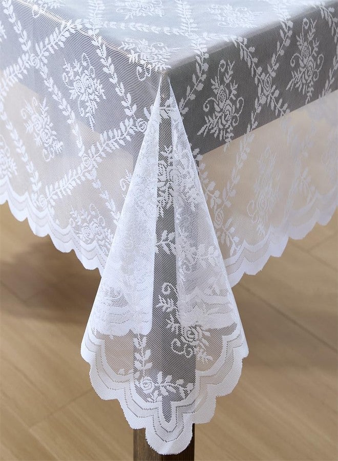 HLC.ME Isabella Floral Lace Tablecloth, Lace Fabric Table Cloth for Round Tables, Wrinkle Resistant Tablecloth, Patterned Scalloped Tablecloth (70 Round, White) - Image 2