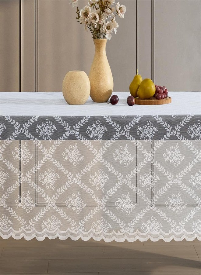 HLC.ME Isabella Floral Lace Tablecloth, Lace Fabric Table Cloth for Round Tables, Wrinkle Resistant Tablecloth, Patterned Scalloped Tablecloth (70 Round, White) - Image 3