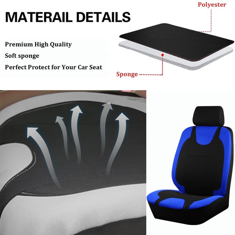 Bittwee 9PCS Car Seat Covers Full Set, Polyester Washable Vehicle 5-Seats Protectors with Headrest Cover, Comfortable Automobile Seat Interior Protection, Universal for Sedan Truck SUV (Blue) - Image 2