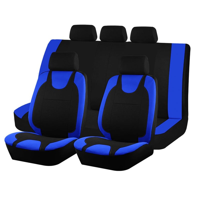 Bittwee 9PCS Car Seat Covers Full Set, Polyester Washable Vehicle 5-Seats Protectors with Headrest Cover, Comfortable Automobile Seat Interior Protection, Universal for Sedan Truck SUV (Blue) - Image 1