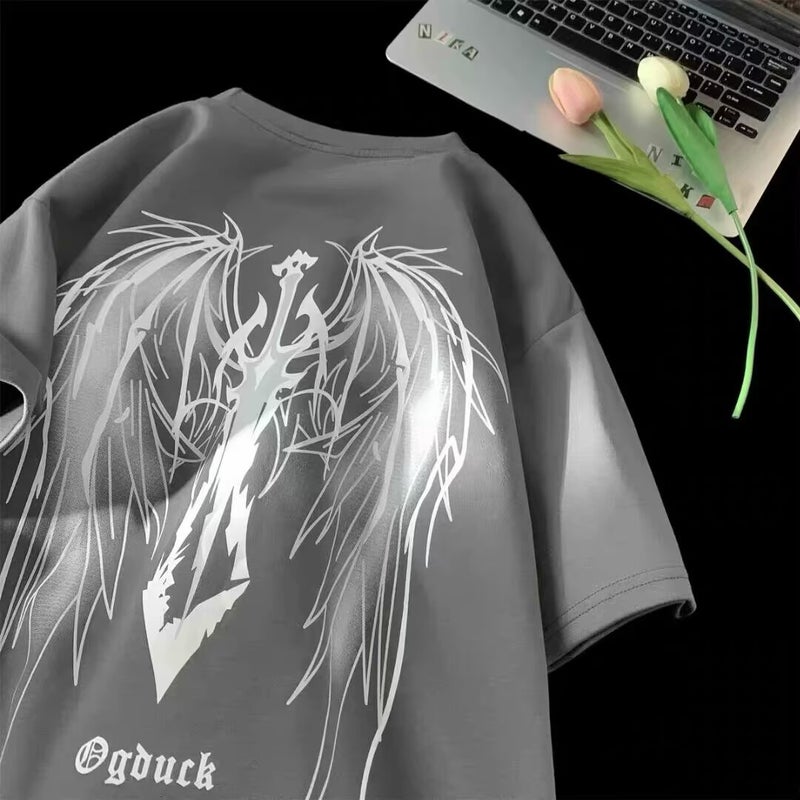 American Style High Street Big Wings Short-Sleeved T-Shirt Couple'S Summer Loose All-Match Design Sense Trendy Printed T-Shirt - Image 2