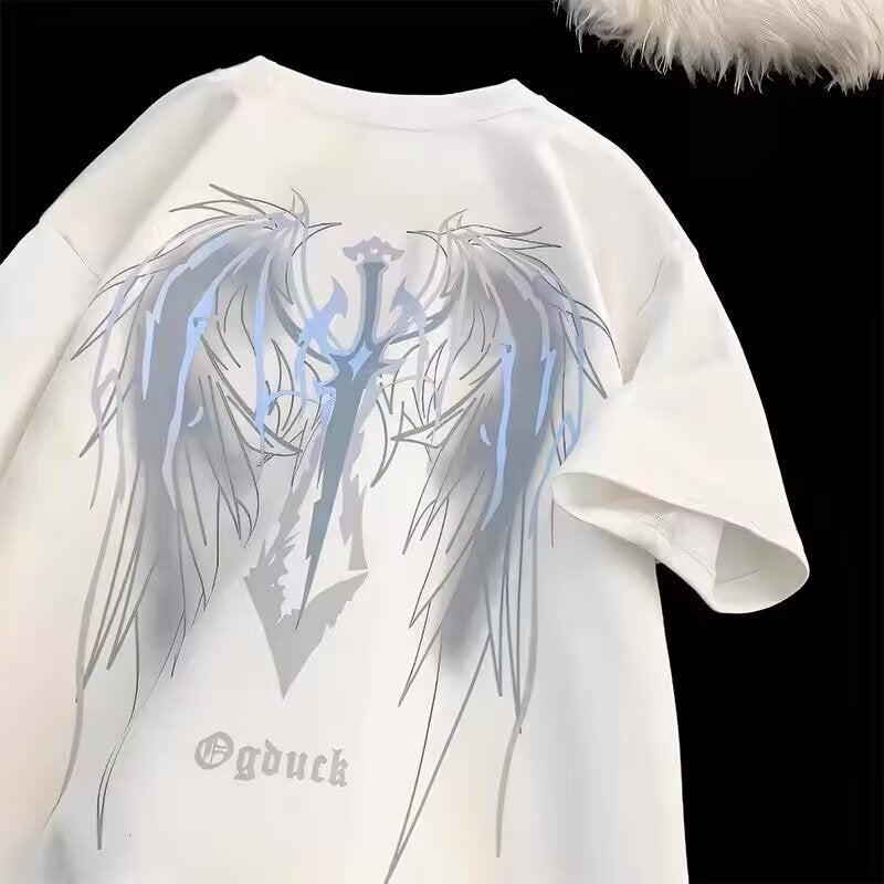 American Style High Street Big Wings Short-Sleeved T-Shirt Couple'S Summer Loose All-Match Design Sense Trendy Printed T-Shirt - Image 3