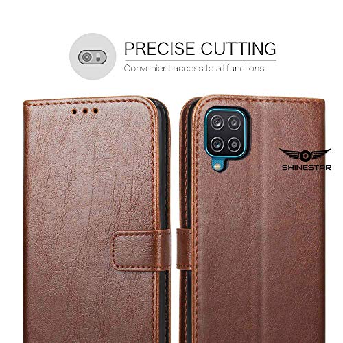 SHINESTAR Samsung M12 / A12 / F12 Flip Back Cover | PU Leather Flip Cover Wallet Case with TPU Silicone Case Back Cover for Samsung Galaxy M12 / A12 / F12 - Classic Brown - Image 2