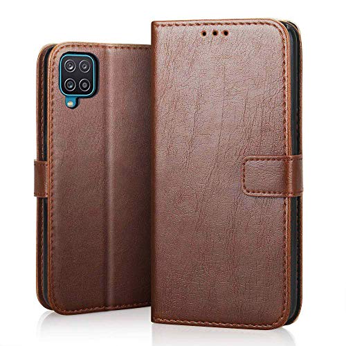 SHINESTAR Samsung M12 / A12 / F12 Flip Back Cover | PU Leather Flip Cover Wallet Case with TPU Silicone Case Back Cover for Samsung Galaxy M12 / A12 / F12 - Classic Brown - Image 1