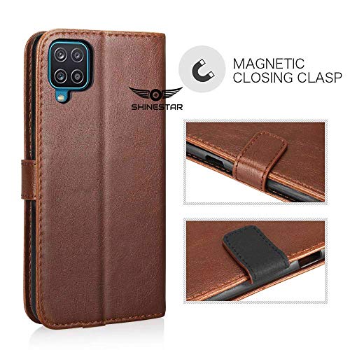 SHINESTAR Samsung M12 / A12 / F12 Flip Back Cover | PU Leather Flip Cover Wallet Case with TPU Silicone Case Back Cover for Samsung Galaxy M12 / A12 / F12 - Classic Brown - Image 3