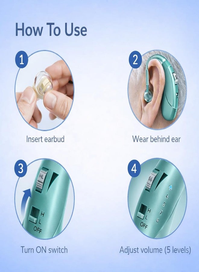 HP Sound Plus Rechargeable Digital BTE Hearing Aid for Old Age with Type-C Charging for Severe to Profound Hearing Loss - Volume Control | Noise Reduction | Comfort Fit for Adults & Seniors (6 Month Warranty) (Mint-Green, For Single Ear) - Image 3