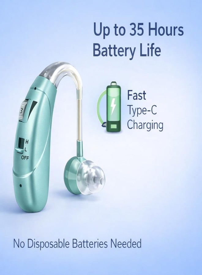 HP Sound Plus Rechargeable Digital BTE Hearing Aid for Old Age with Type-C Charging for Severe to Profound Hearing Loss - Volume Control | Noise Reduction | Comfort Fit for Adults & Seniors (6 Month Warranty) (Mint-Green, For Single Ear) - Image 4