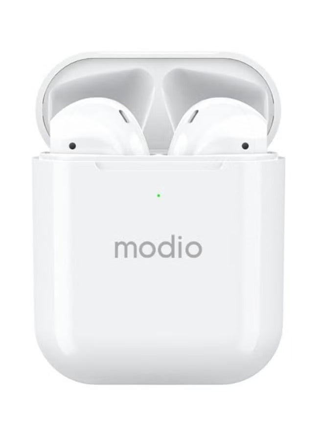 modio ME1 True Wireless Stereo Headset – Premium HD Sound, Comfortable Fit, Noise Cancellation, Touch Controls – White Wireless Earbuds with Free Black Charging Case – Ideal for Music, Calls, and Hands-Free Use – Compatible with Android & iOS Devices - Image 3