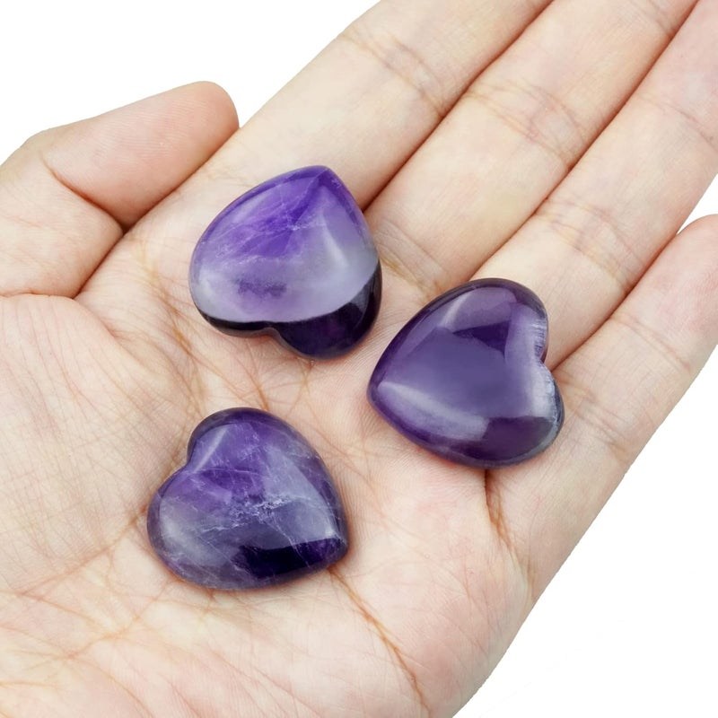 Marrywindix 10 Packs 1 Inch Healing Crystal Natural Amethyst Heart Love Carved Palm Worry Stone Chakra Reiki Balancing - Image 3