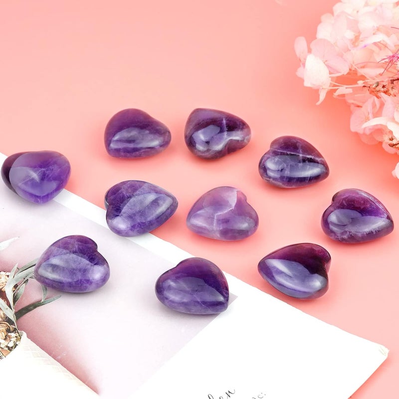 Marrywindix 10 Packs 1 Inch Healing Crystal Natural Amethyst Heart Love Carved Palm Worry Stone Chakra Reiki Balancing - Image 5