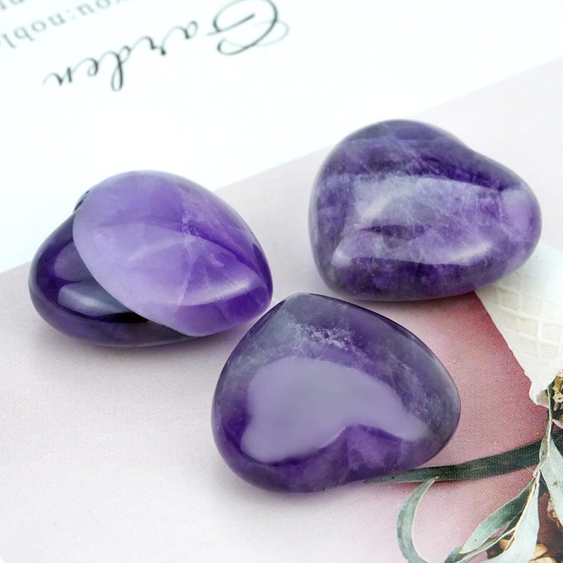 Marrywindix 10 Packs 1 Inch Healing Crystal Natural Amethyst Heart Love Carved Palm Worry Stone Chakra Reiki Balancing - Image 4