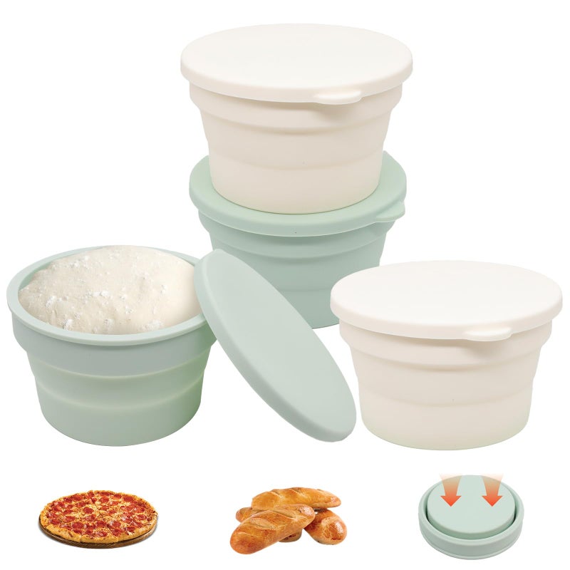 Canumer 4PCS Pizza Dough Proofing Box - Mini Stackable Silicone Pizza Storage Containers with Lids, Small Bread Baking Supplies, Collapsible Bowls for Camping, Pizza Making Accessories for Kitchen - Image 1