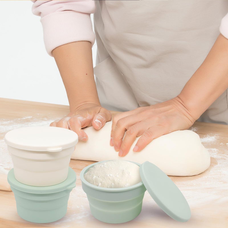 Canumer 4PCS Pizza Dough Proofing Box - Mini Stackable Silicone Pizza Storage Containers with Lids, Small Bread Baking Supplies, Collapsible Bowls for Camping, Pizza Making Accessories for Kitchen - Image 5