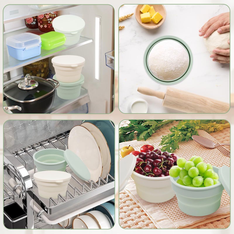 Canumer 4PCS Pizza Dough Proofing Box - Mini Stackable Silicone Pizza Storage Containers with Lids, Small Bread Baking Supplies, Collapsible Bowls for Camping, Pizza Making Accessories for Kitchen - Image 4