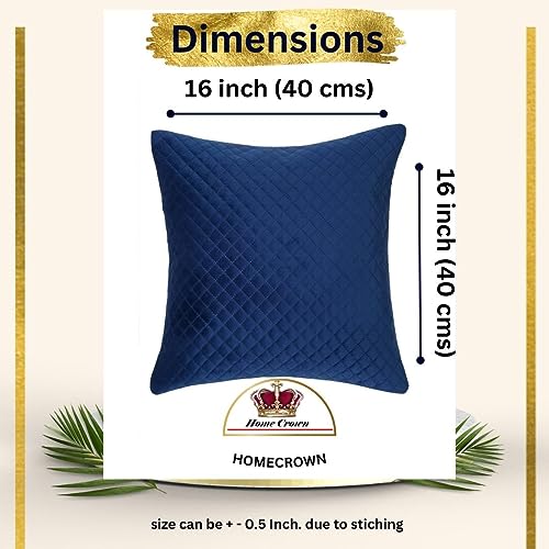 HOMECROWN 16x16 Inch Quilted Velvet Cushion Covers Set of 5 – Soft Decorative Throw Pillow Cases for Sofa, Couch, Bed, and Living Room – Zipper Closure, Navy Blue - Image 2